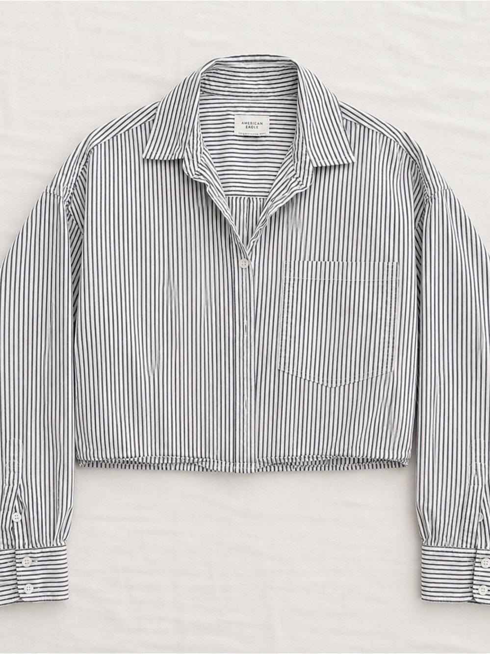 American Eagle Cropped Striped Button-Up Shirt